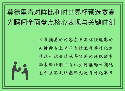 莫德里奇对阵比利时世界杯预选赛高光瞬间全面盘点核心表现与关键时刻